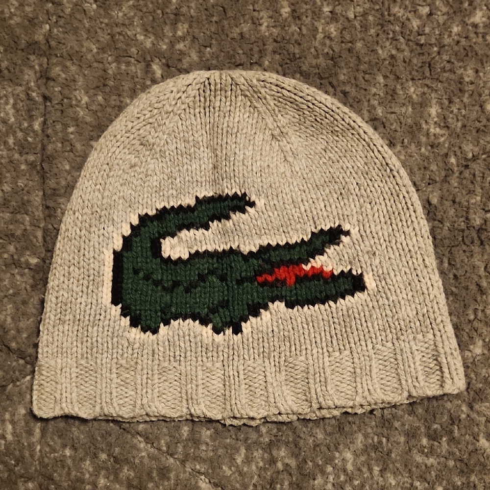 Lacoste Light Gray Beanie with Crocodile Logo
